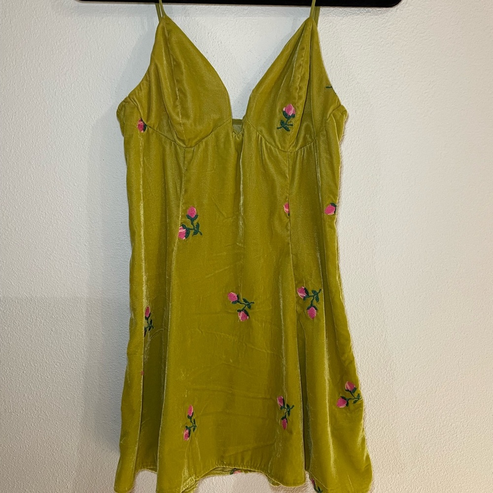 Chartreuse Velvet Summer Dress - S